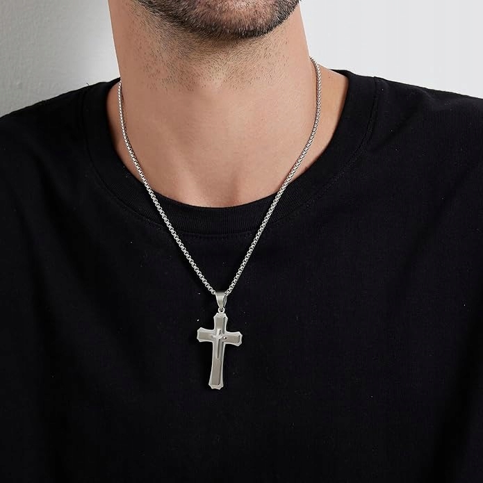 Srebrny ŁAŃCUSZEK z Krzyżykiem Męski WŁOSKI Krzyż ŁAŃCUCH Diamentowany