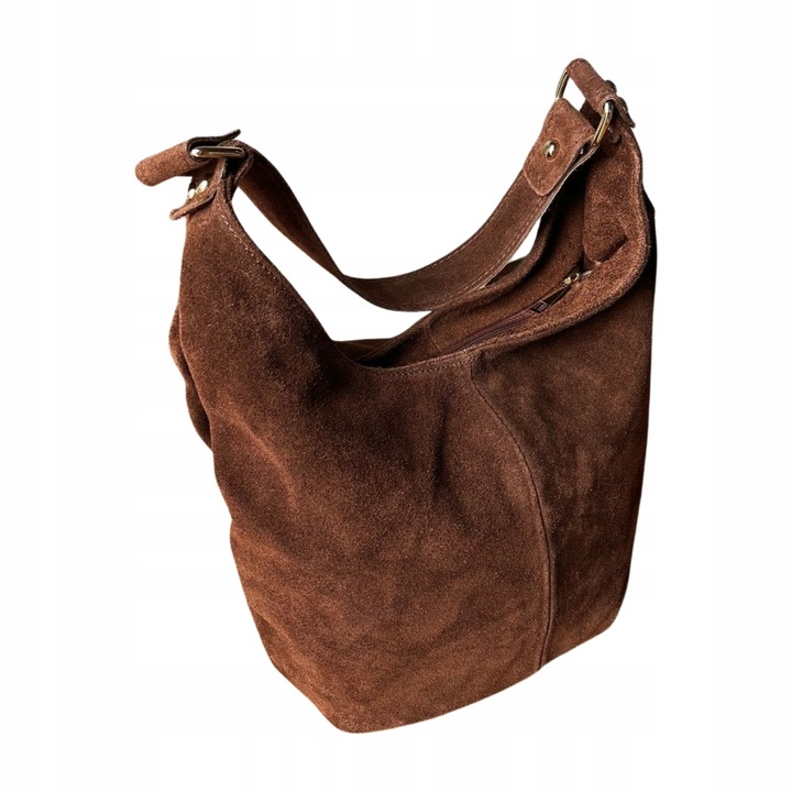 BRĄZOWA ZAMSZOWA TOREBKA WOREK CZEKOLADOWA TOREBKA ZAMSZ NATURALNY NA ZAMEK