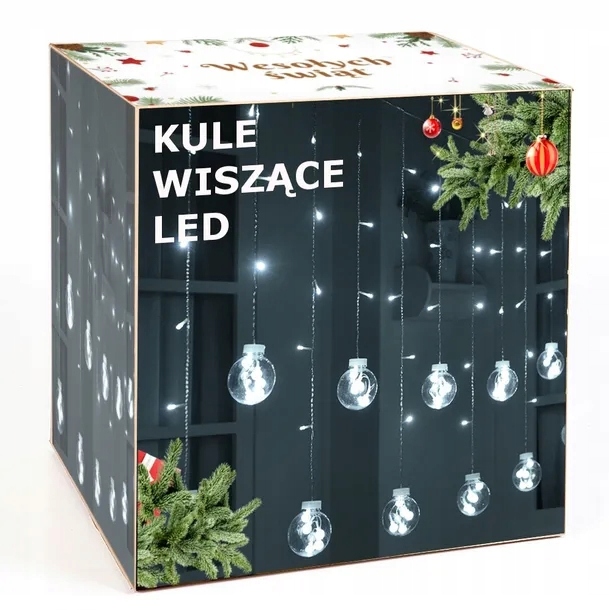 Kurtyna świetlna girlanda lampki świąteczne kule bombki led sople 1005
