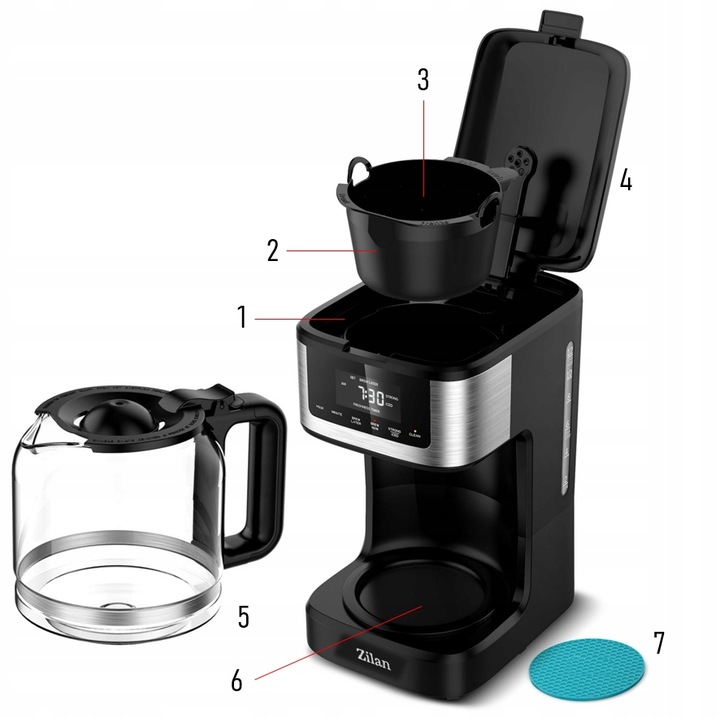 EKSPRES DO KAWY PRZLEWOWY 900W 1800ML PANEL DOTYKOWY