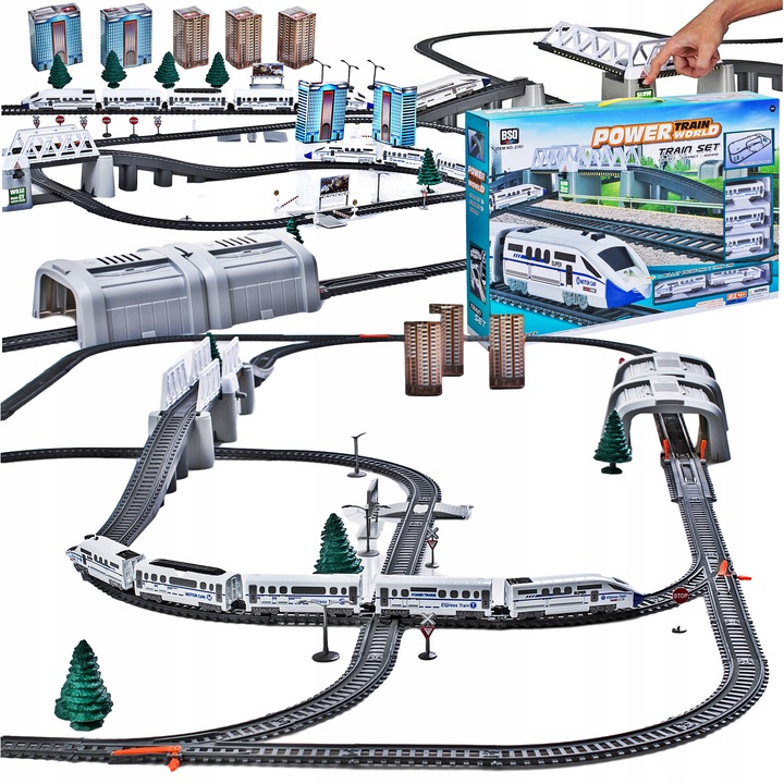 Kolejka elektryczna OGROMNY TOR MOST TUNEL 914cm Pociąg na baterie XXL