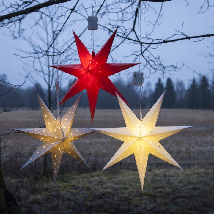 Gwiazda wisząca biała LED ALICE 60 cm na baterie na zewnątrz