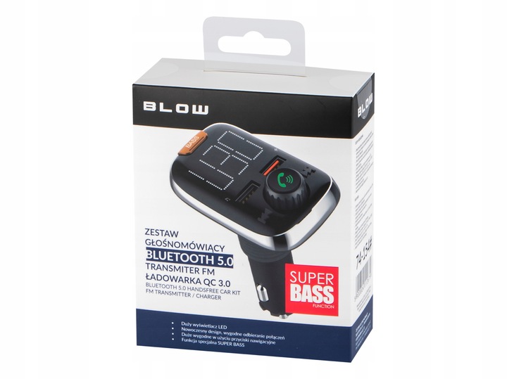 TRANSMITER BLUETOOTH FM ŁADOWARKA 2x USB PD QC BASS ZESTAW GŁOŚNOMÓWIĄCY