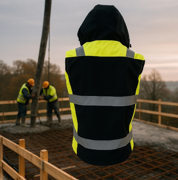 KAMIZELKA robocza BEZRĘKAWNIK softshell Z KAPTUREM odblaskowy OCIEPLANY L