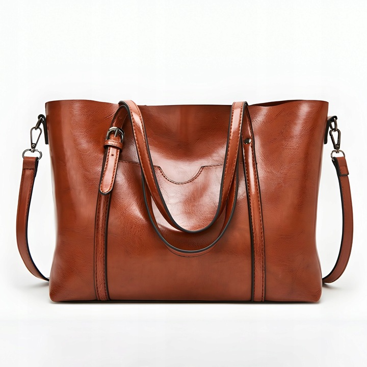 POJEMNA DAMSKA TORBA TOREBKA EKO-SKÓRZANA NA RAMIĘ BRĄZOWA POJEMNA+PASEK