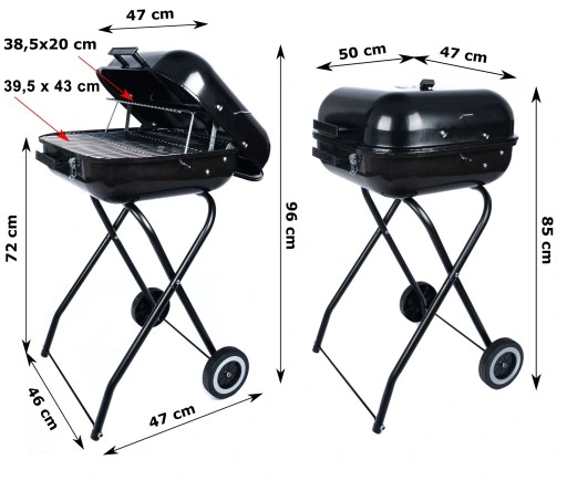 GRILL Węglowy na brykiet Ogrodowy PRZENOŚNY turystyczny WÓZEK POKRYWA
