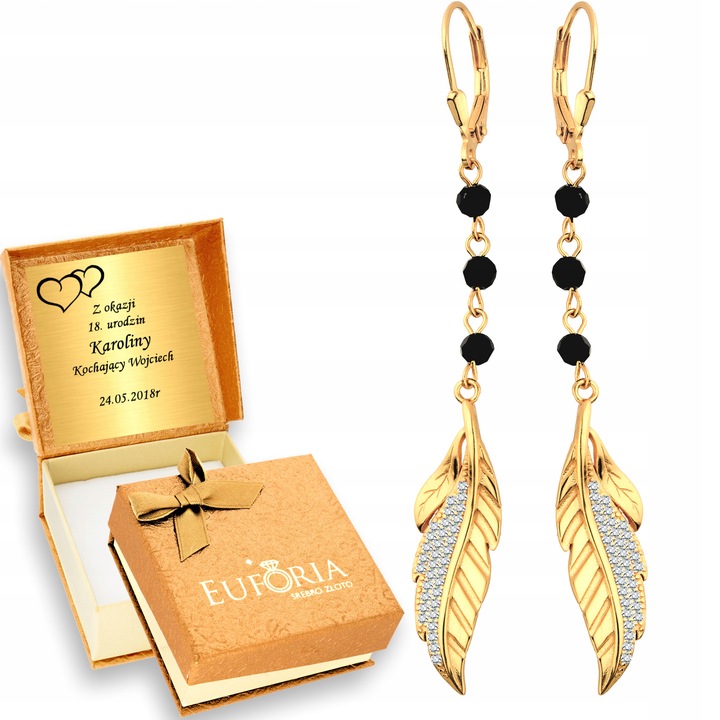 Złote Kolczyki 925 Długie Wiszące Skrzydła