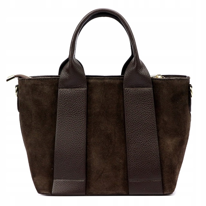 Torebka damska listonoszka Vera Pelle skórzana zamszowa brązowa czekoladowa