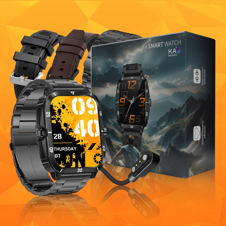 Smartwatch Zegarek Męski Wodooporny PL Menu Rozmowy Smart Watch 3 Paski