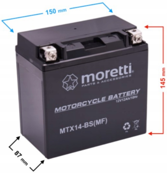 Akumulator żelowy motocyklowy MORETTI MTX14-BS 12 Ah YTX14-BS