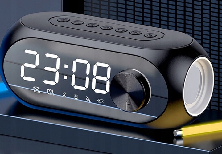 GŁOŚNIK LUSTRZANY BLUETOOTH 5.0 ZEGAR RADIO ALARM