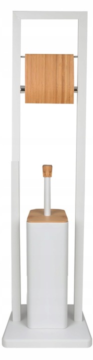 Stojak na papier toaletowy i szczotka DO ŁAZIENKI do WC biała bambus 2w1