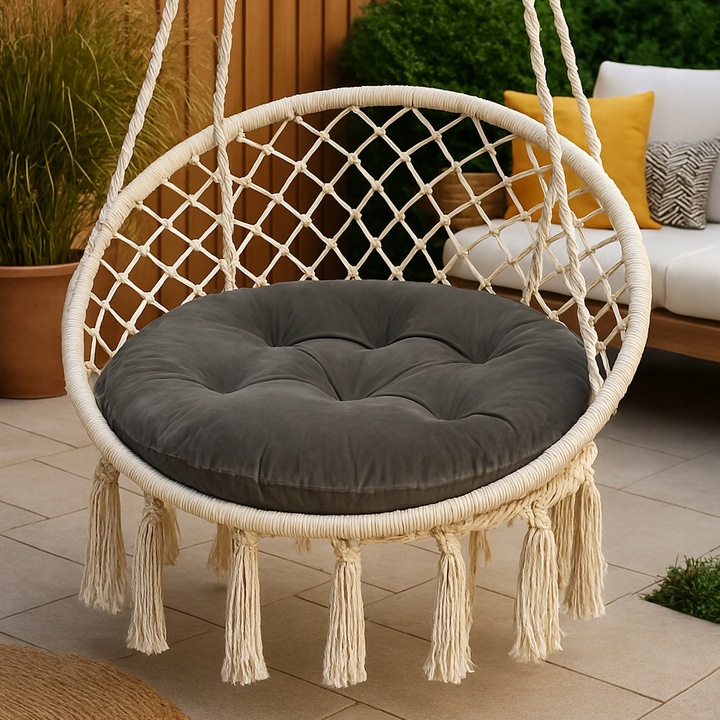 Poduszka na bocianie gniazdo okrągła aksamitna 60 cm grafit gruba huśtawka