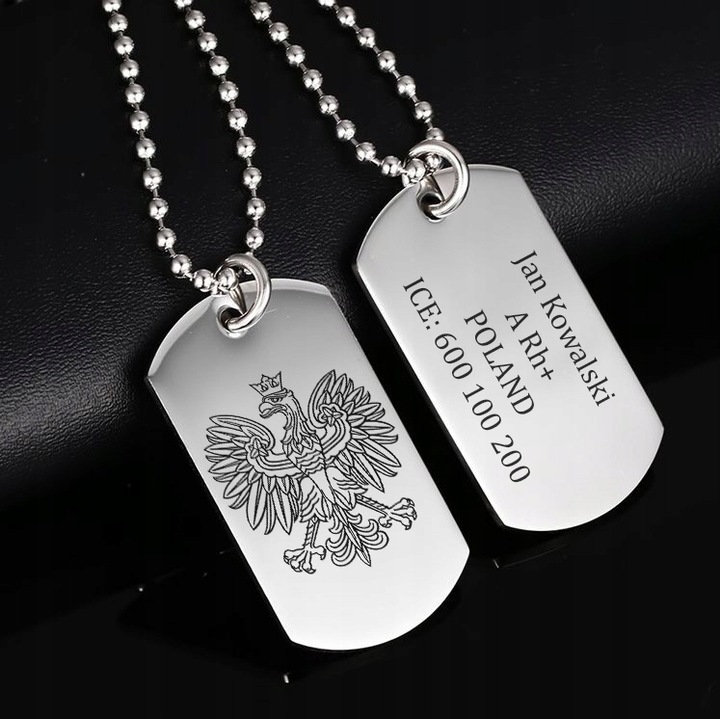 Nieśmiertelnik Wojskowy z Grawerem Podwójny Stal 316L, Męski