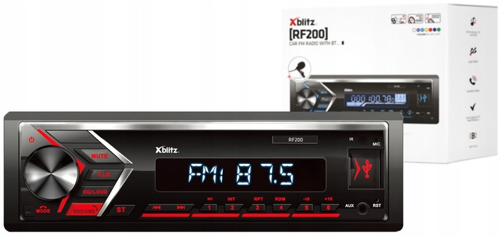 Radio samochodowe XBlitz RF200 1DIN Bluetooth SD MP3 USB AUX mikrofon pilot