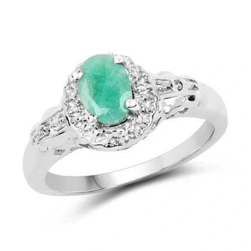 CUDOWNY SREBRNY KOMPLET ZE SZMARAGDAMI R.15