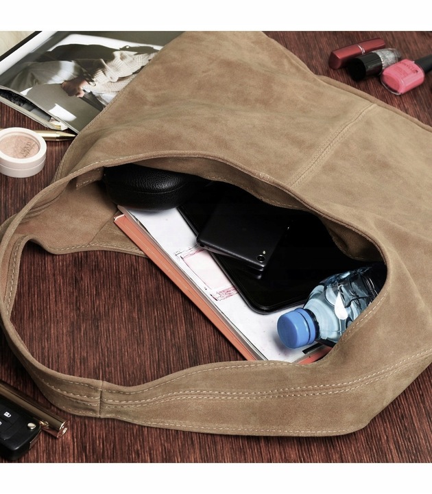 TAUPE ZAMSZOWA TOREBKA WOREK CAPPUCCINO ZAMSZ NATURALNY WOREK NA ZAMEK