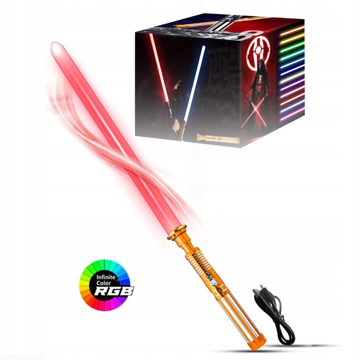 MIECZ ŚWIETLNY ŚWIECĄCY Z DŹWIĘK STAR WARS ZABAWKOWY RGB 16 KOL METAL MIECZ