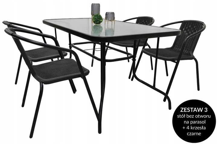 ZESTAW MEBLI OGRODOWYCH BALKON TARAS STÓŁ 120x70+ 4x KRZESŁA LORETTO MIX
