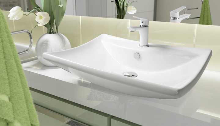 BATERIA UMYWALKOWA ŁAZIENKOWA JEDNOUCHWYTOWA STOJĄCA BIAŁA - CHROM SOLIDNA