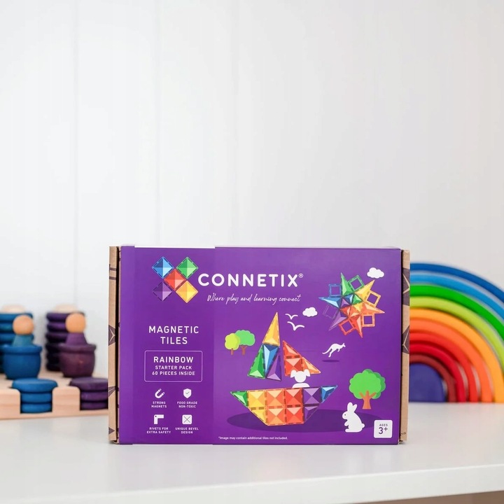 Tęczowy Zestaw Startowy Klocki Magnetyczne Rainbow Starter 60 El. Connetix