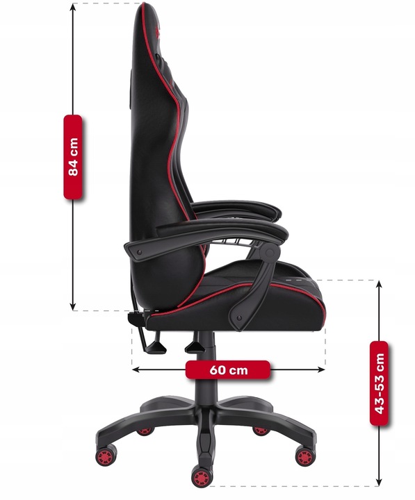 FOTEL GAMINGOWY CYBER CHAIRS SELECT RED - CZARNY - BIUROWY