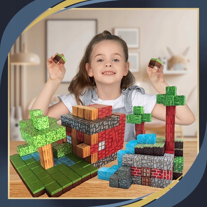 KLOCKI MAGNETYCZNE Sześciany Piksele Dla dzieci 200 KLOCKÓW + 2 LUDZIKI