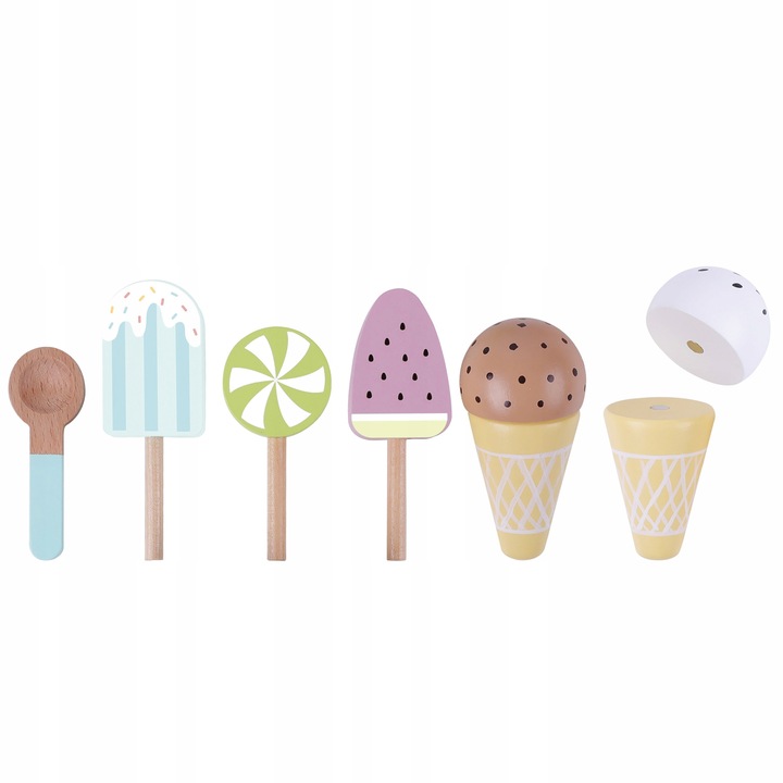 DREWNIANA LODZIARNIA KAWIARNIA ZESTAW SKLEPIK Z LODAMI NA MAGNES STRAGAN