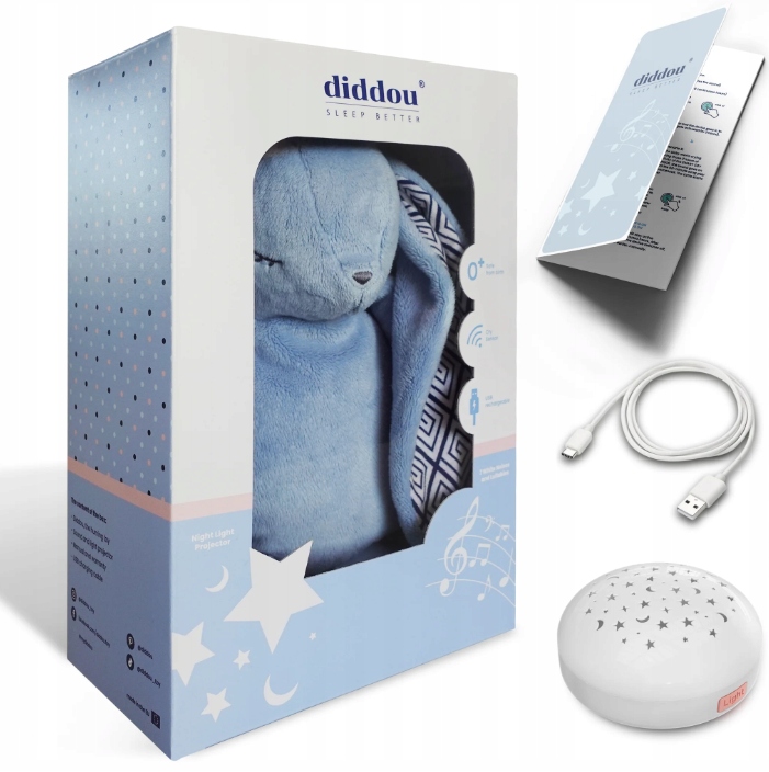 Szumiący pluszowy Miś Diddou z projektorem gwiazd - ecru