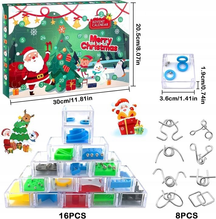 KALENDARZ ADWENTOWY 24 GRY LOGICZNE 3D ŁAMIGŁÓWKI MINI GRY ZABAKI KRATYWNE