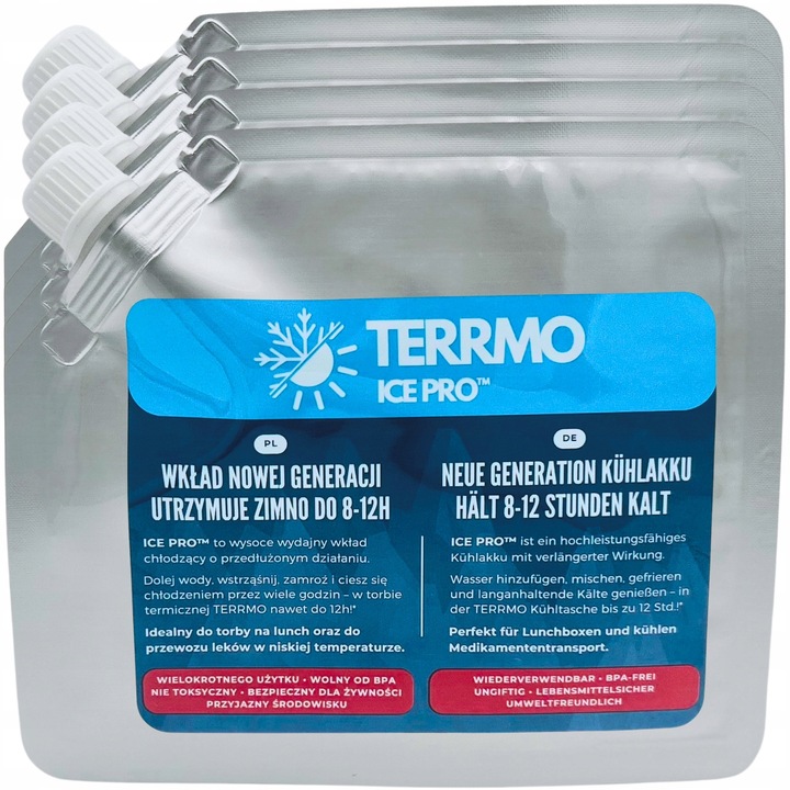 TERRMO Ice Pro - Wydajne Wkłady Żelowe Chłodzące do Lodówki Małe - 4x 350ml