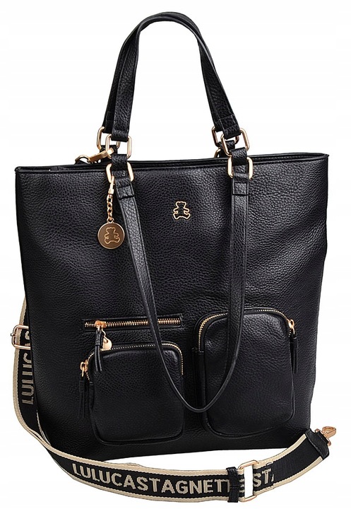 LuluCastagnette Klasyczna TOREBKA damska A4 Na ramię Do ręki Miś CZARNA