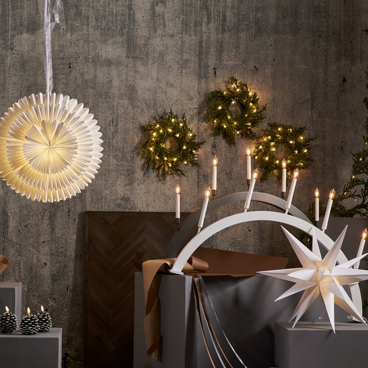 Gwiazda wisząca biała 3D Led ALICE 57 cm na baterie