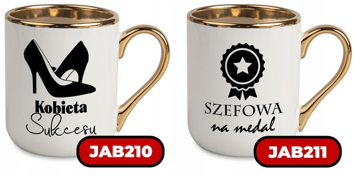 Kubek Elegant Biały Ucho Rant złoty PREZENT DLA SUPER SZEFOWA MiX WZORÓW