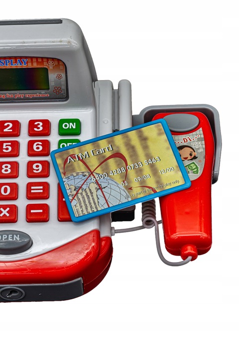 SUPERMARKET SKLEP Kasa Fiskalna Produkty Skaner Koszyk Mikrofon Waga Monety