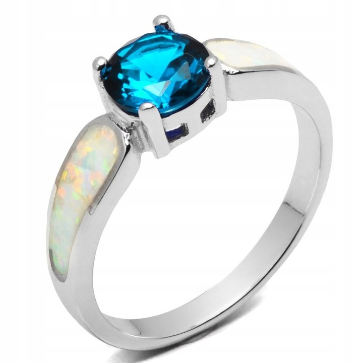 Pierścionek Srebrny z Błękitną Cyrkonią i Opalem