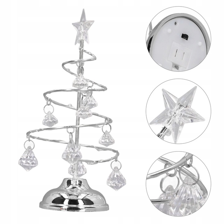 SREBRNA CHOINKA KRYSZTAŁOWA LED LAMPKA OZDOBA