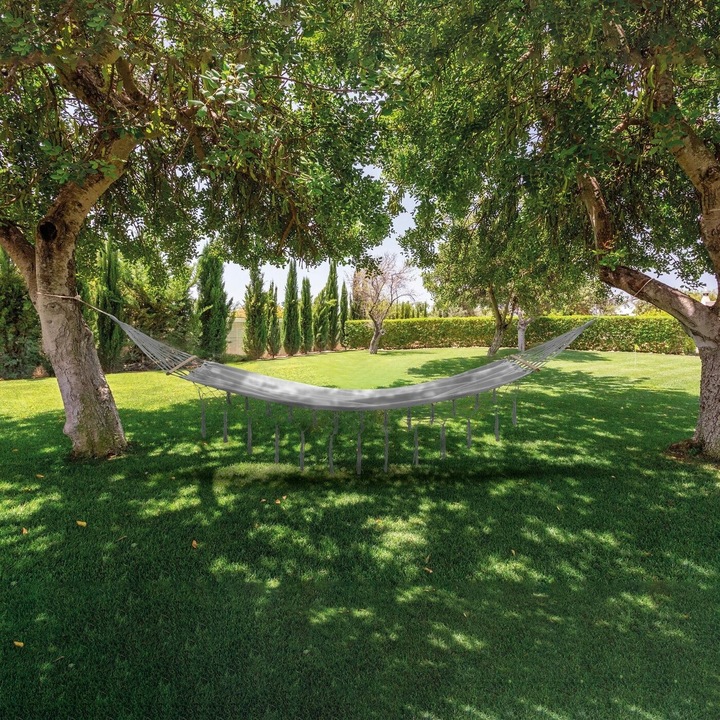 HAMAK OGRODOWY z DRĄŻKIEM fędzle BOHO huśtawka 120kg +TORBA LINY GRATIS