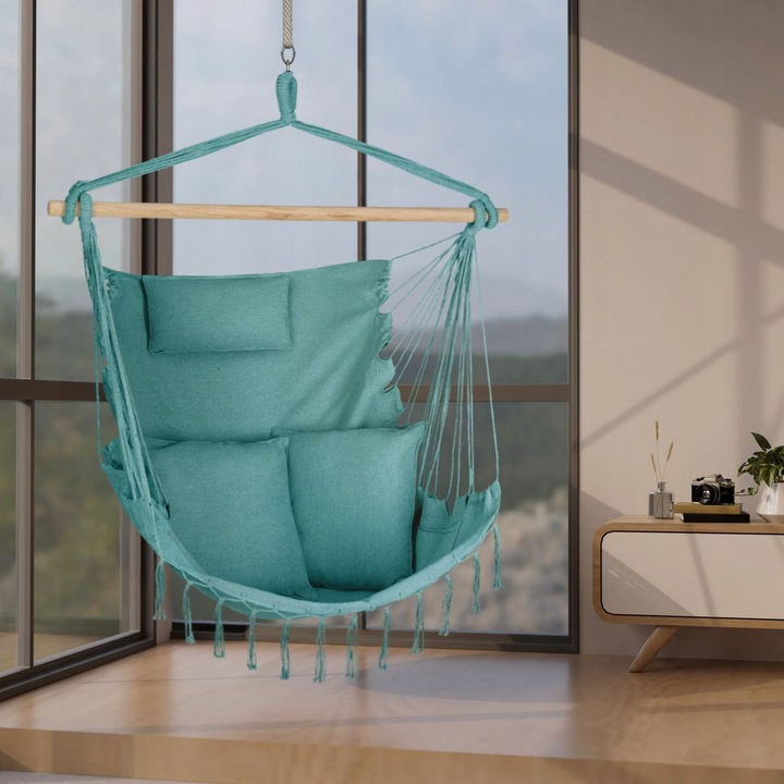 FOTEL WISZĄCY KRZESŁO BRAZYLIJSKE HUŚTAWKA HAMAK BOHO FRĘDZLE OUTTEC