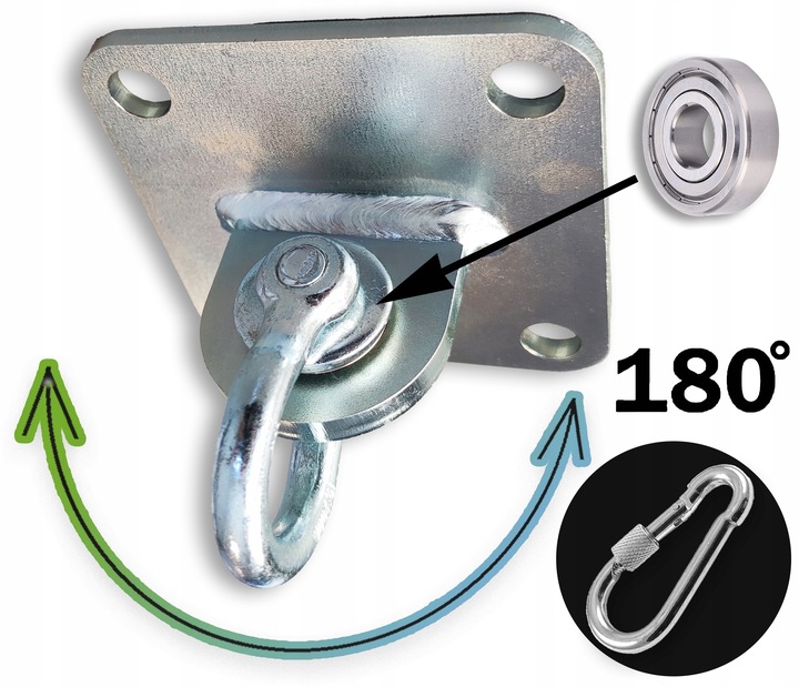 Mocowanie sufitowe z ŁOŻYSKIEM szeklą hak montażowy 180 stopni OCYNKOWANY