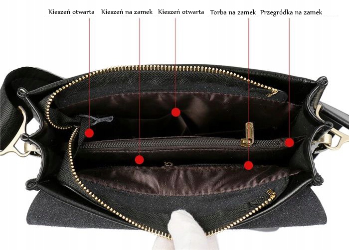 TORBA MĘSKA SKÓRZANA LISTONOSZKA NA RAMIĘ Z KIESZENIĄ Z KLAPĄ CZARNA