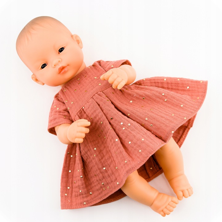 Sukienka dla lalki Miniland 32cm marsala złote kropki