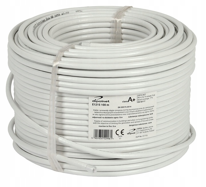 Przewód antenowy RG-6 Cu Tri-Shield Eca A+ 50m