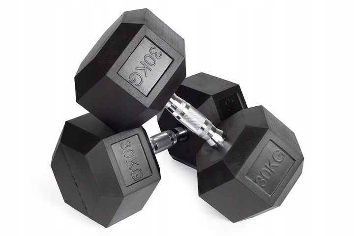 Hantle stałe 1x30kg żeliwne gumowane 30kg HEX do treningu SOLIDNE