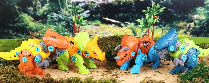 DINOZAURY DO SKRĘCANIA ROZKRĘCANIA z wkrętarką Zestaw 4 FIGURKI kuferek