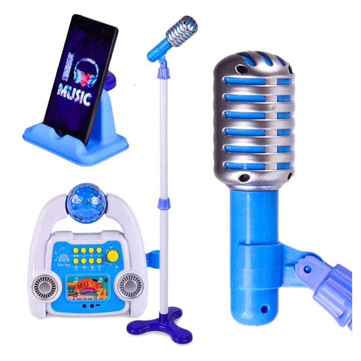 ZESTAW DO KARAOKE MIKROFON DLA DZIECI WZMACNIACZ STATYW EFEKTY NAGRYWANIE