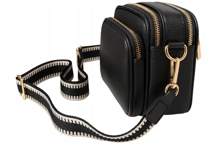 Torebka Damska Listonoszka Czarna, 3 Komory Skóra Eko Szeroki Wygodny Pasek