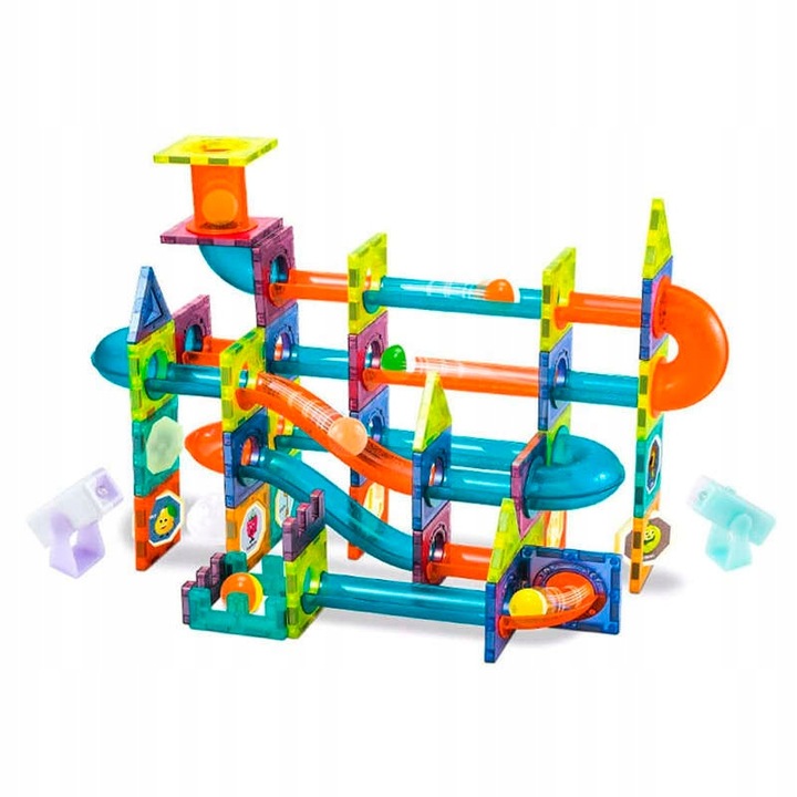 Klocki Magnetyczne Święcący Tor Kulkowy 110 Elementów Kulodrom Zestaw