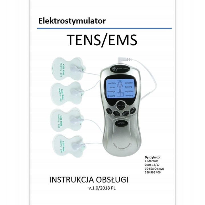 ELEKTROSTYMULATOR MIĘŚNI I NERWÓW TENS EMS ZESTAW ELEKTRODY PADY 2 KANAŁY