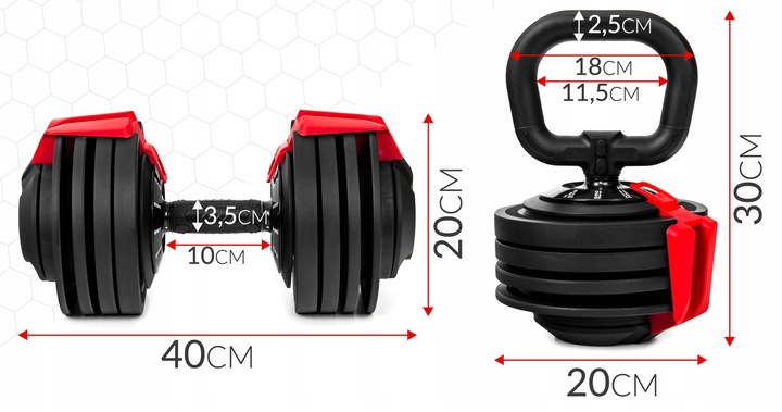 HANTEL regulowany KETTLEBELL 2w1 HANTLA 2KG-24KG zestaw 1x hantle SYSTEM